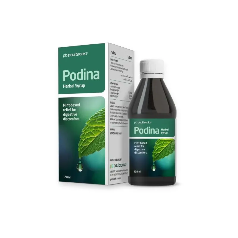 Podina Herbal Syrup Mint Based by Paul Brooks, product pack on a white background