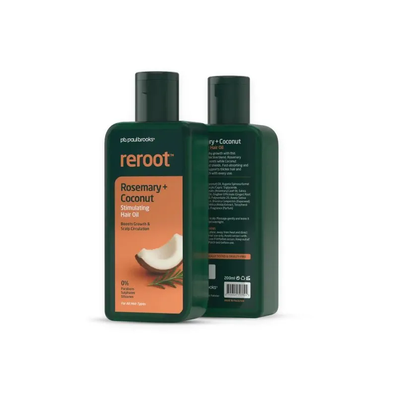 Reroot Stimulating Hair Oil by Paul Brooks, product pack on a white background
