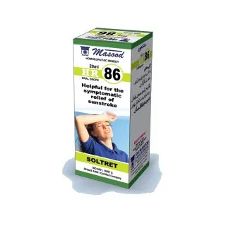 Dr. Masood HR-86 Soltret homeopathic drops 20 ml product package on a white background