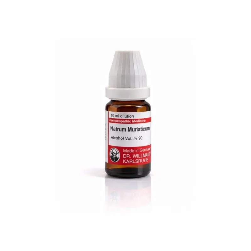 Natrum Mur 10ml liquid homeopathic dilution bottle or pack on white background