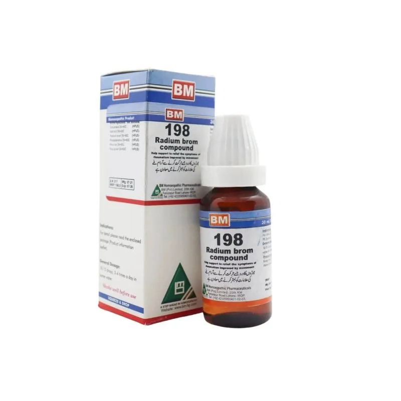BM 198 Drops homeopathic drops by BM Homoeopathic Pharmaceuticals on a pure white background