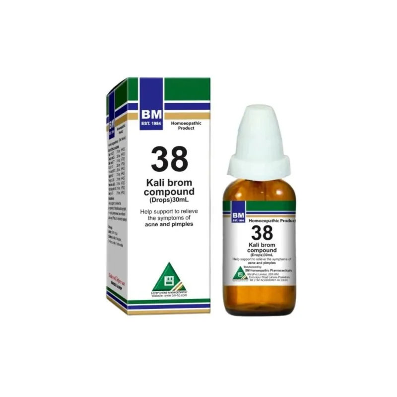 BM 38 Drops homeopathic drops on a pure white background