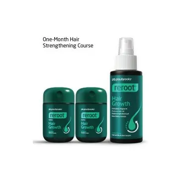 Reroot Hair Growth (Spray and Tablet Pack) by Paul Brooks, product pack on a white background