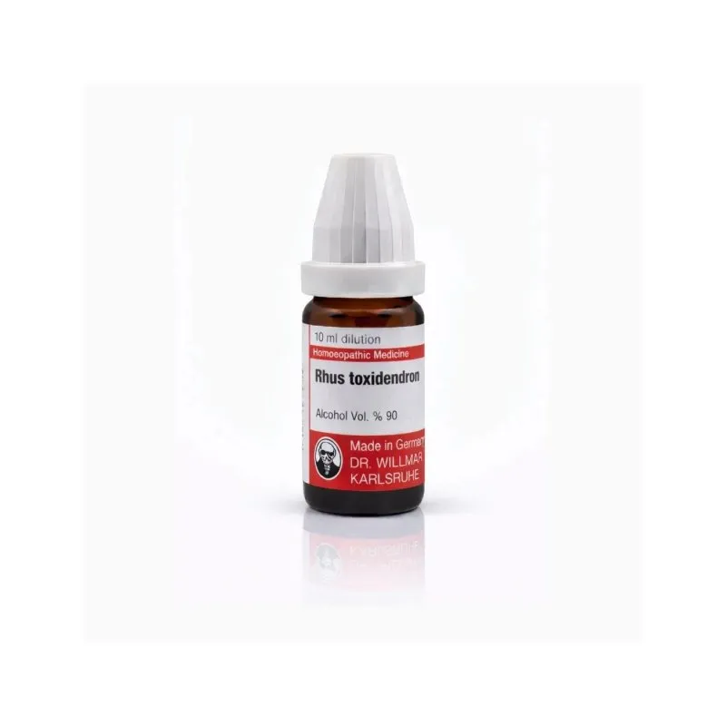 Rhus Toxindendron 10ml homeopathic dilutions and mother tincture bottle or pack on white background