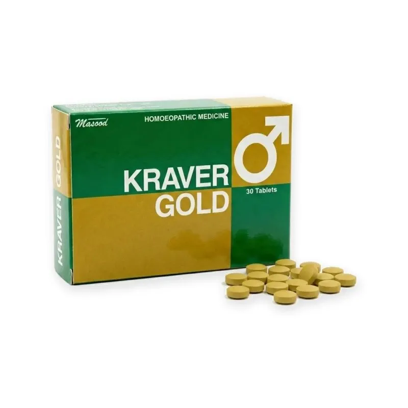 Kraver Gold Tablets by Dr. Masood, original product packaging on a white background