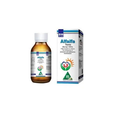 BM Alfalfa Tonic homeopathic syrup on a pure white background