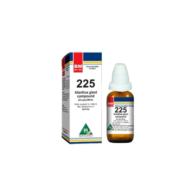 BM 225 Drops homeopathic drops on a pure white background