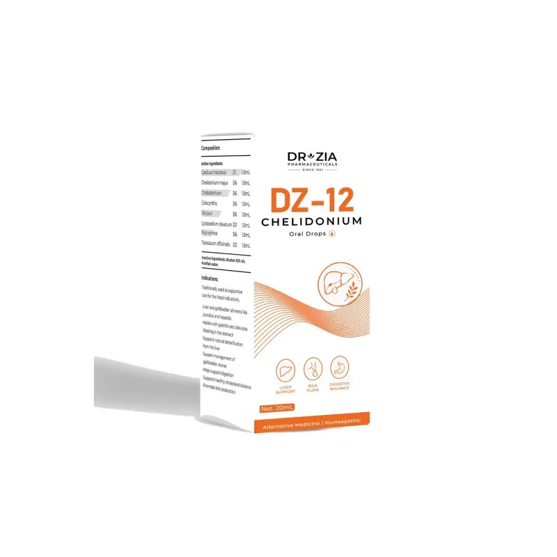 DZ-12 Chelidonium by Dr Zia Pharma, product pack centered on a white background