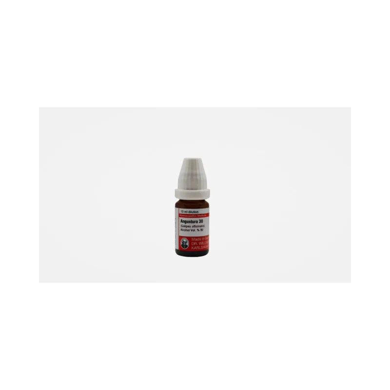 Angustura 10ml homeopathic dilutions and mother tincture bottle or pack on white background