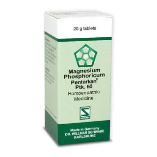 Magnesium phosphoricum Pentarkan Ptk. 60 20g Tablets by Dr. Willmar Schwabe, original homeopathic packshot on white background
