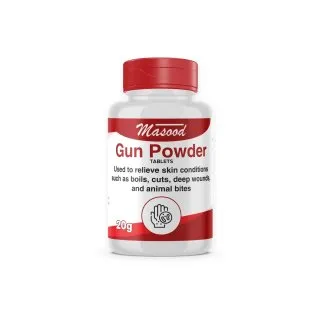 Gun Powder Tablets by Dr. Masood, original bottle on a white background