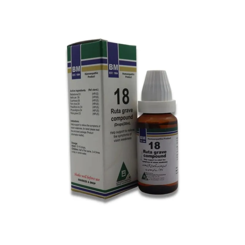 BM 18 Drops homeopathic drops by BM Homoeopathic Pharmaceuticals on a pure white background