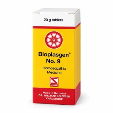 Bioplasgen No. 9 20g homeopathic combination tablets by Dr. Willmar Schwabe on a pure white studio background