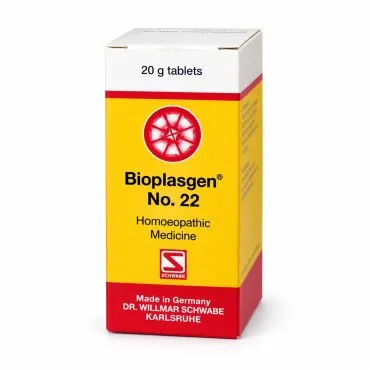 Bioplasgen No. 22 20g homeopathic combination tablets by Dr. Willmar Schwabe on a pure white studio background