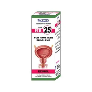 Dr. Masood HR-25 Ezinol homeopathic drops 20 ml product package on a white background
