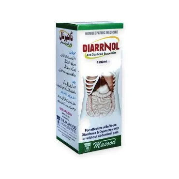 Diarrnol Suspension by Dr. Masood, original product packaging on a white background
