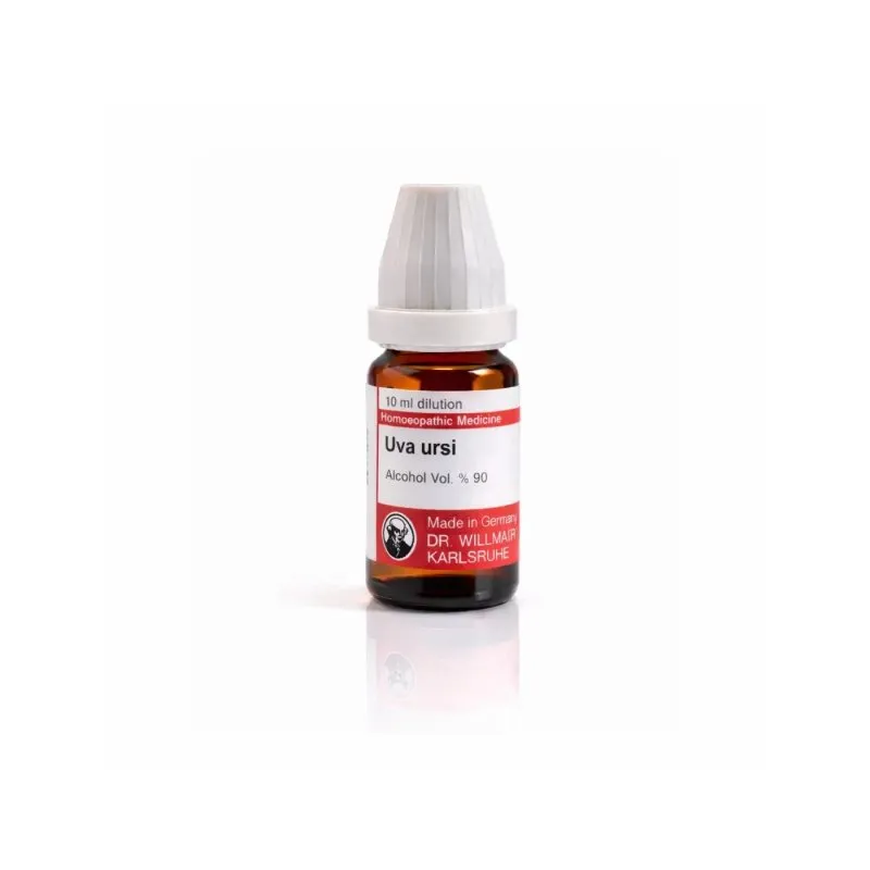 Uva Ursi 10ml homeopathic dilutions and mother tincture bottle or pack on white background