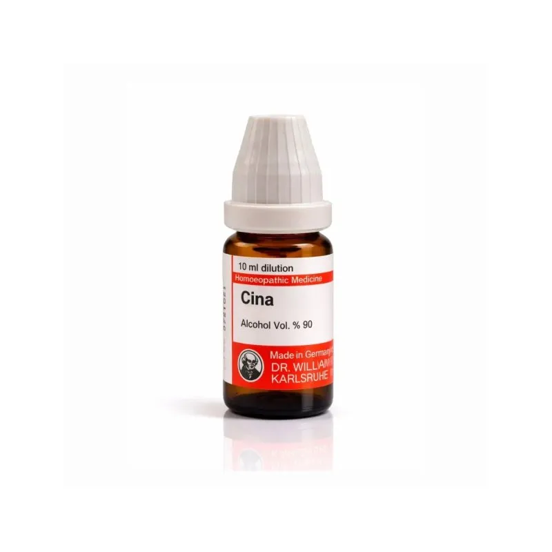 Cina 10ml homeopathic dilutions and mother tincture bottle or pack on white background