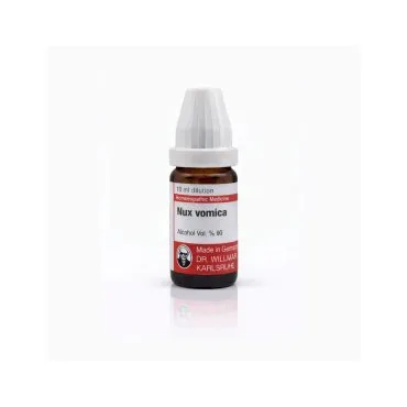 Nux Vomica 10ml homeopathic dilutions and mother tincture bottle or pack on white background