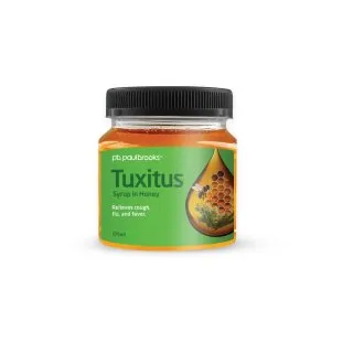 Tuxitus Syrup in Honey by Paul Brooks, product pack on a white background