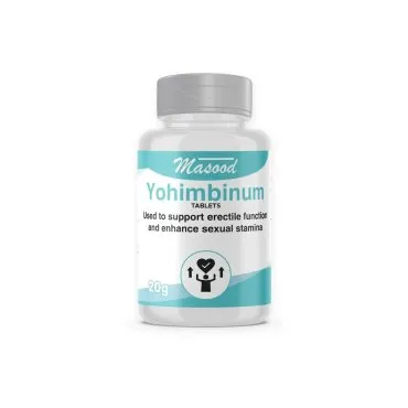 Yohimbinum 1X Tablets by Dr. Masood, original bottle on a white background