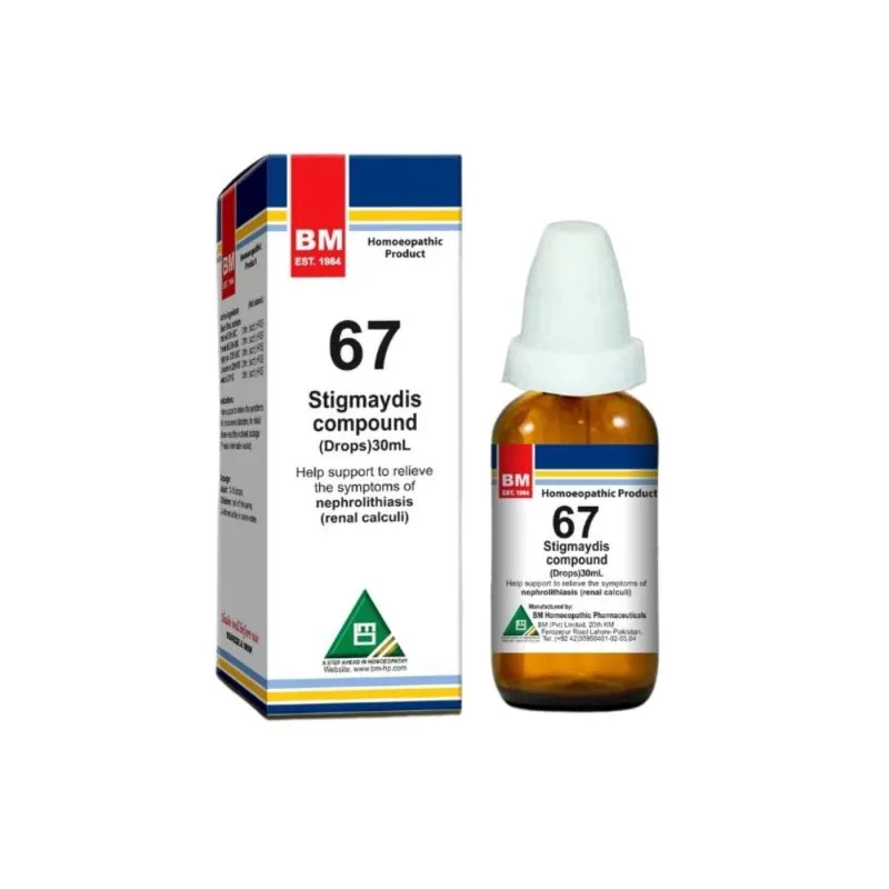 BM 67 Drops homeopathic drops on a pure white background
