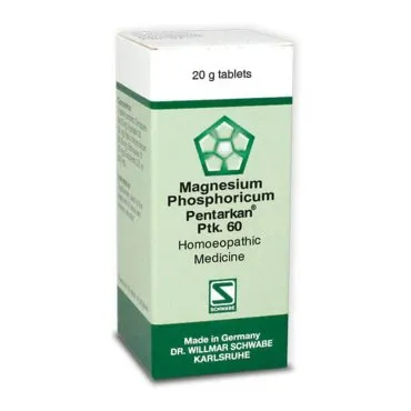 Magnesium phosphoricum Pentarkan Ptk. 60 20g Tablets by Dr. Willmar Schwabe, original homeopathic packshot on white background