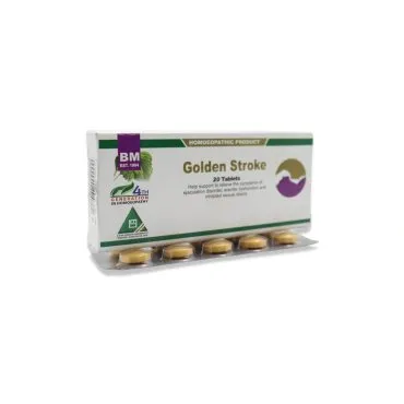 BM Golden Strokes Tablets homeopathic tablets by BM Homoeopathic Pharmaceuticals on a pure white background