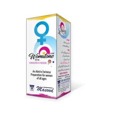 Womitone Syrup by Dr. Masood, original product packaging on a white background