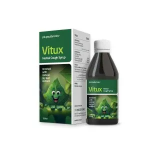 Vitux Herbal Cough Syrup by Paul Brooks, product pack on a white background