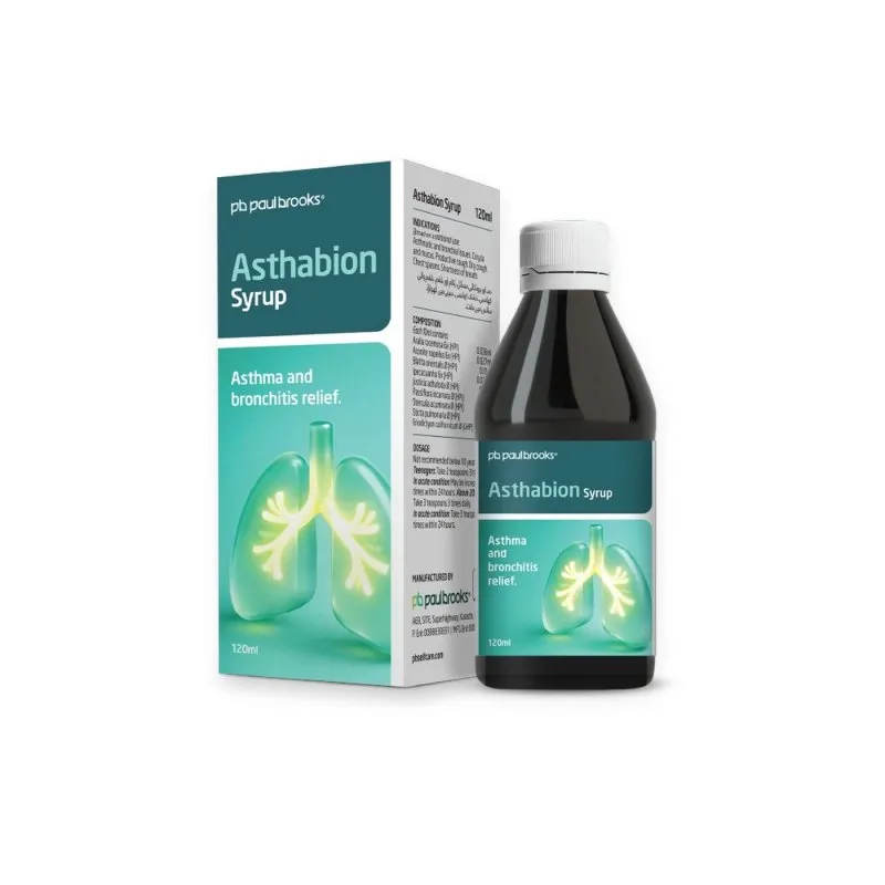 Asthabion Syrup by Paul Brooks, product pack on a white background