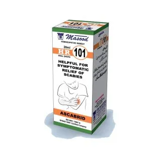 Dr. Masood HR-101 Ascabrid homeopathic drops 20 ml product package on a white background