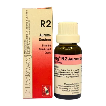 R2 Aurum-Gastreu 22ml homeopathic drops by Dr. Reckeweg, bottle and carton