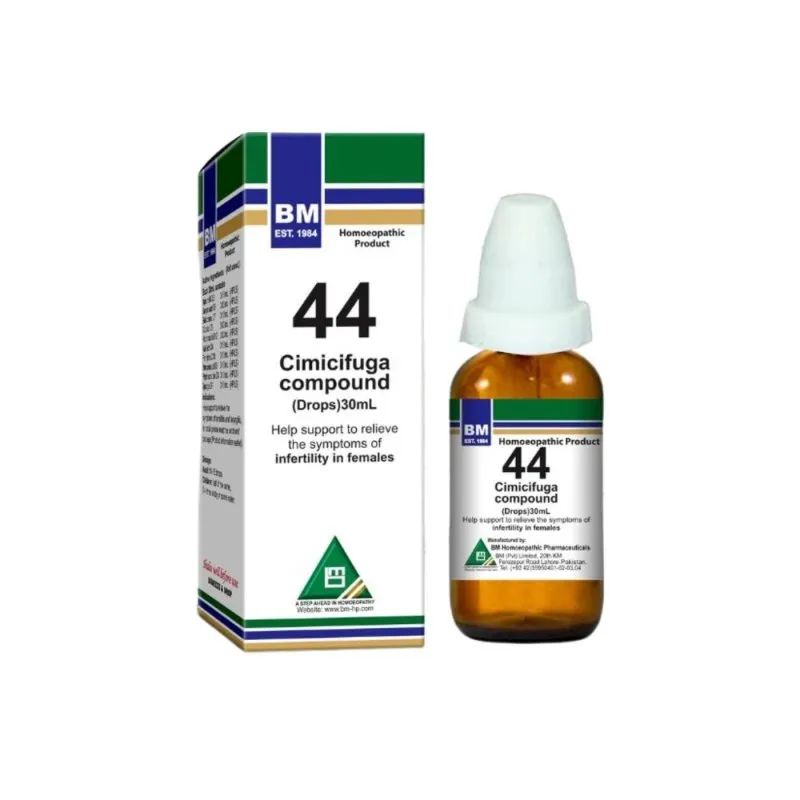 BM 44 Drops homeopathic drops on a pure white background