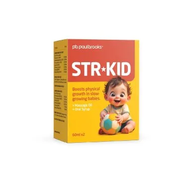 Str Kid Massage Oil & Syrup by Paul Brooks, product pack on a white background