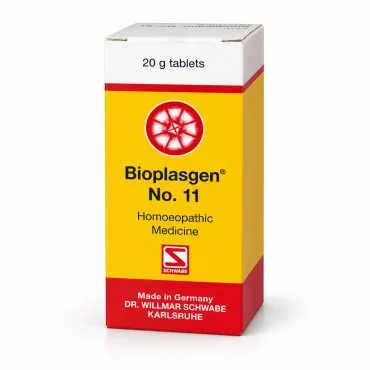 Bioplasgen No. 11 20g homeopathic combination tablets by Dr. Willmar Schwabe on a pure white studio background