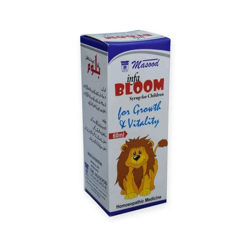 Infa Bloom Syrup by Dr. Masood, original product packaging on a white background