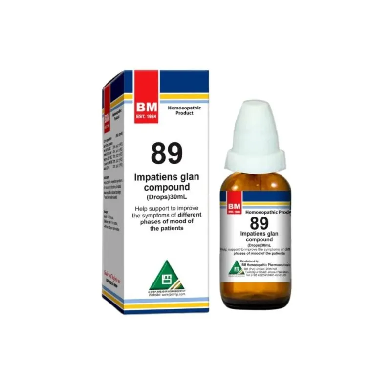 BM 89 Drops homeopathic drops on a pure white background