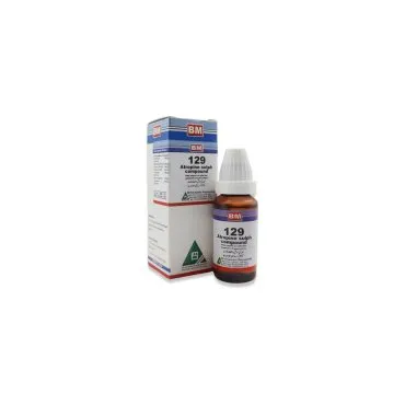 BM 129 Drops homeopathic drops by BM Homoeopathic Pharmaceuticals on a pure white background