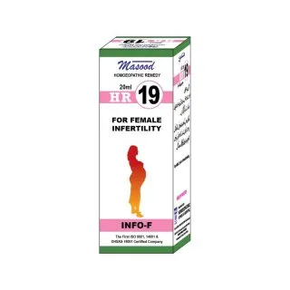 Dr. Masood HR-19 Info-F homeopathic drops 20 ml product package on a white background