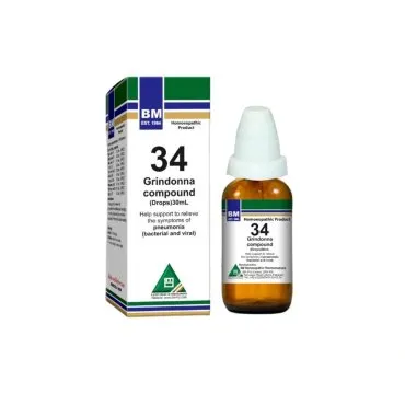 BM 34 Drops homeopathic drops on a pure white background
