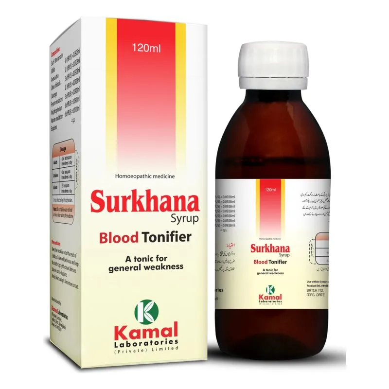 Surkhana (Syrup) 120 ml, Kamal Laboratories product pack on a white background