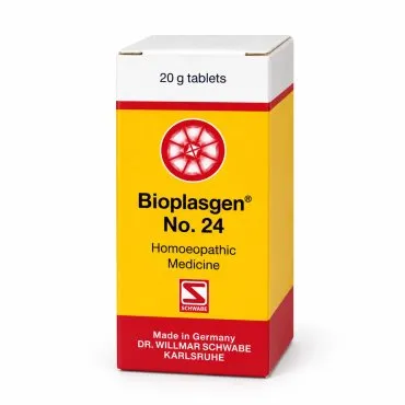 Bioplasgen No. 24 20g homeopathic combination tablets by Dr. Willmar Schwabe on a pure white studio background