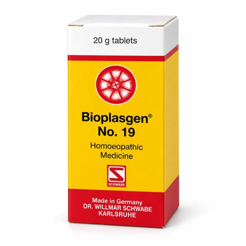 Bioplasgen No. 19 20g homeopathic combination tablets by Dr. Willmar Schwabe on a pure white studio background
