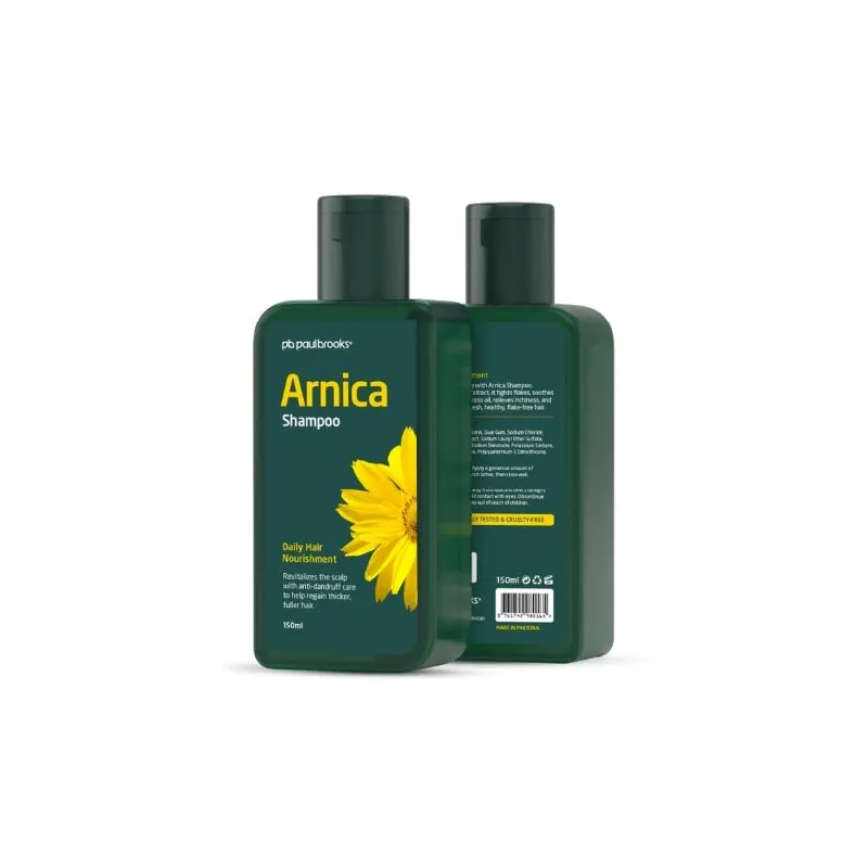 Arnica Shampoo by Paul Brooks, product pack on a white background