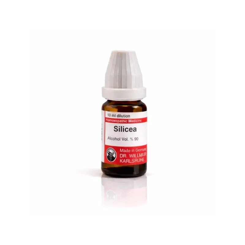 Silicea 10ml liquid homeopathic dilution bottle or pack on white background