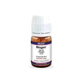 Biogen 15 Femilan 20 g tablets by Dr. Masood on a white background