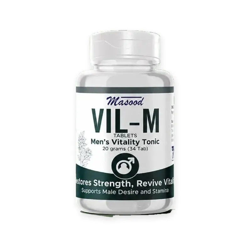 Vil-M Tablets by Dr. Masood, original product packaging on a white background