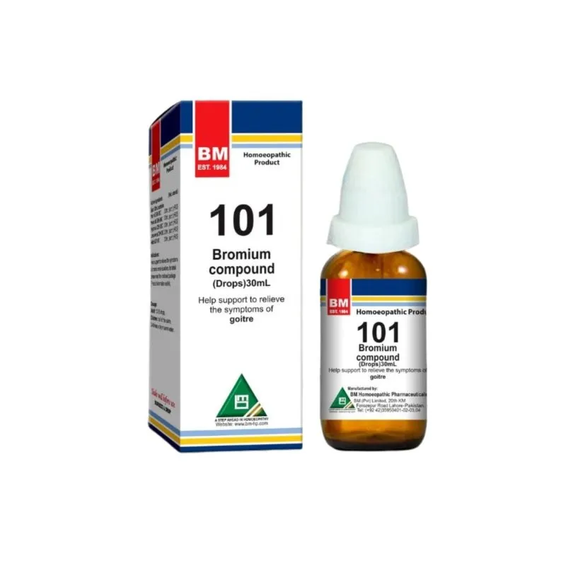 BM 101 Drops homeopathic drops on a pure white background