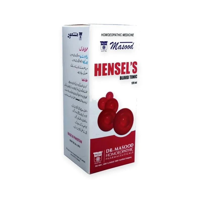 Hensel's Syrup by Dr. Masood, original product packaging on a white background